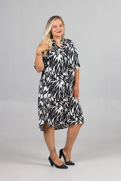 Truva XXL Women's Patterned Judge Collar Woven Viscose Shirt Dress – Comfortable and Stylish Design