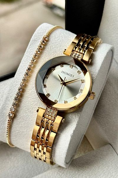Homies Women's Wristwatch Steel Cord Cut Glass Waterproof Gift Box and Bracelet Gift.Hm22961S01