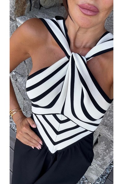 BE CHİC Women's Halterneck Cross-Necklace Back Decoleted Thin Flexible Knitwear Detail Dress D4000