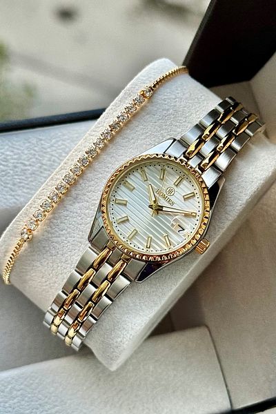 Homies Women's Wristwatch Steel Cord Calendar Waterproof Gift Box and Bracelet Gift.Hm27079S01