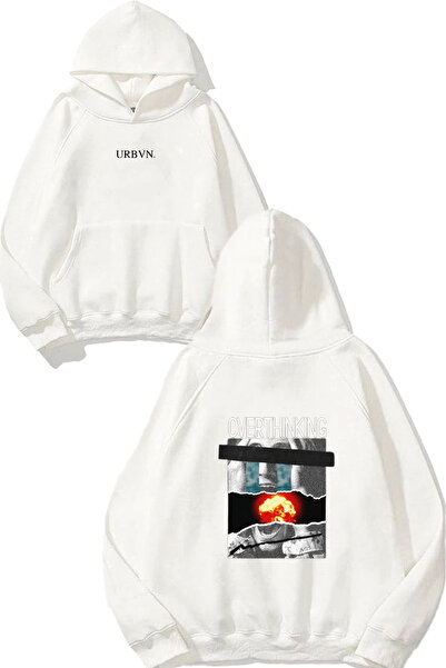 urbvn سويت شيرت أبيض كبير الحجم مطبوع بتصميم Overthing