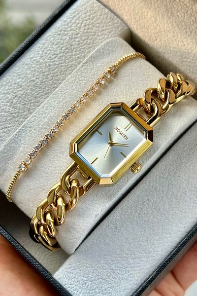 Homies Women's Wristwatch with Steel Chain Model Waterproof Gift Box and Bracelet Gift.Hm25194S011