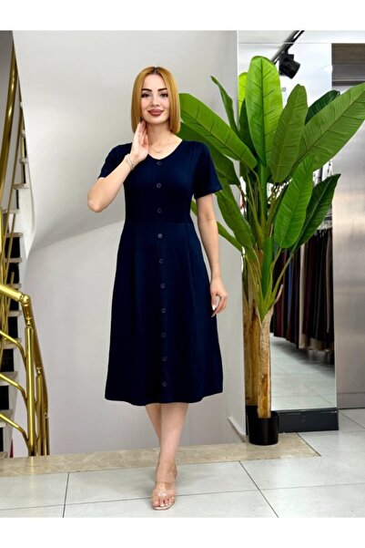 trend_ermege فستان نسائي من NIDAM BUTIQUE بأكمام قصيرة وياقة على شكل V وأزرار...