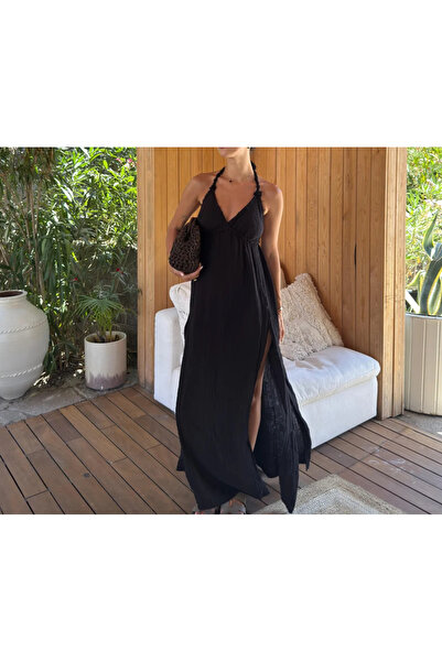 ERVEYM İthal Müslin EYM Elbise Yırtmaçlı Sahil,Yaz,Tatil Elbisesi