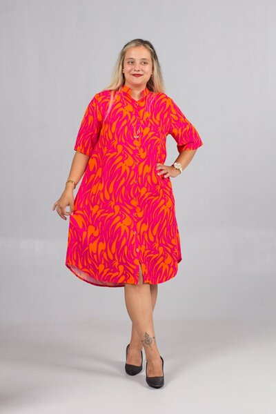 Truva XXL Women's Patterned Judge Collar Woven Viscose Shirt Dress – Comfortable and Stylish Design