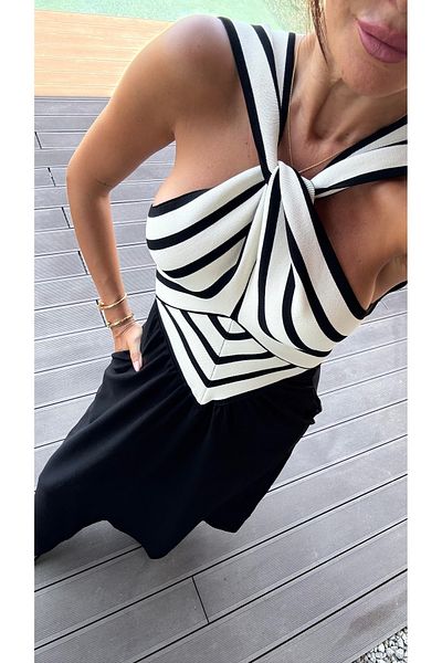 BE CHİC Women's Halterneck Cross-Necklace Back Decoleted Thin Flexible Knitwear Detail Dress D4000