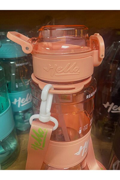 GNR Pembe Renk Hello Askılı Pipetli Suluk Matara