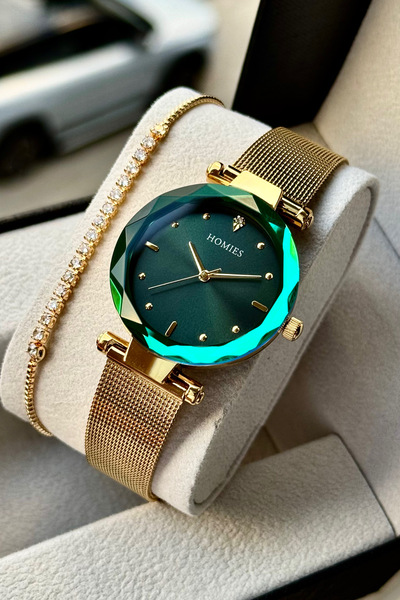 Homies Women's Wristwatch Straw Cord Cut Glass Waterproof Gift Box and Bracelet Gift.Hm17404S091