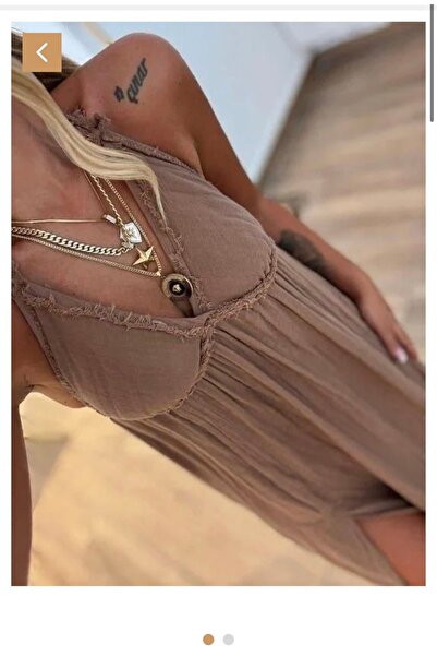 ERVEYM İthal Müslin EYM Elbise Yırtmaçlı Sahil,Yaz,Tatil Elbisesi