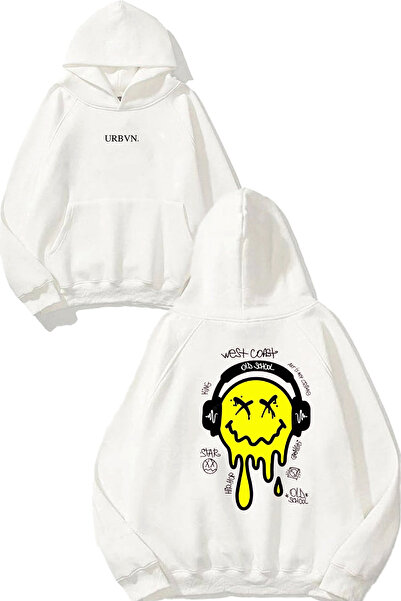 urbvn سويت شيرت أبيض كبير الحجم مطبوع بتصميم المدرسة القديمة