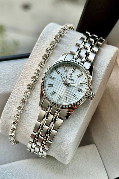 Homies Women's Wristwatch Steel Cord Calendar Waterproof Gift Box and Bracelet Gift.Hm27079S01