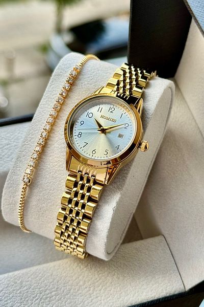 Homies Women's Wristwatch with Numbers and Calendar, Waterproof Gift Box and Bracelet Gift.Hm25508S02