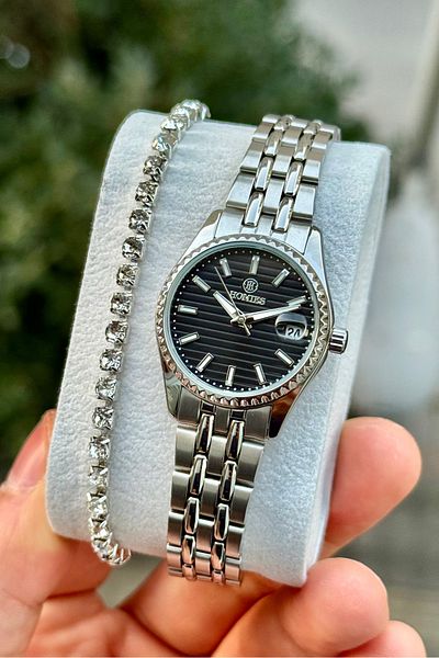 Homies Women's Wristwatch Steel Cord Calendar Waterproof Gift Box and Bracelet Gift.Hm27079S01