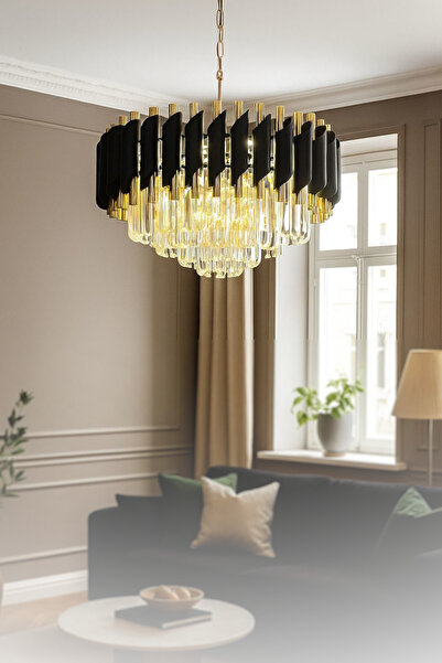 Luna Lighting Kuvars Model Gold Kaplama Şık Tarz Kristal Salon Oturma Yemek Odası Hol Antre Avize