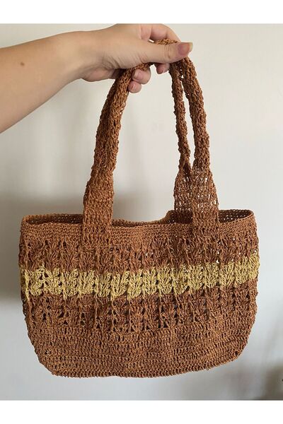 sain jewelry Women's Mink Color Straw Knitted Bag
