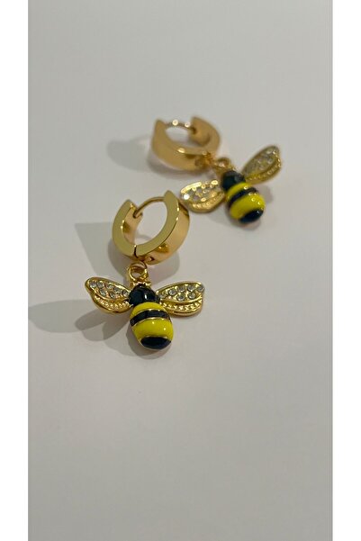 Goche Altın Kaplama Arı Figürlü Zirkon Taşlı Paslanmaz Çelik Küpe