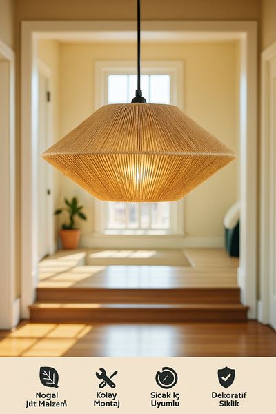 DNRYSL Rustic, Bohemian Jute Rope Chandelier, Handcrafted Decorative Ceiling Lighting