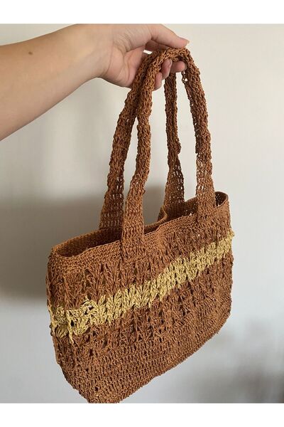 sain jewelry Women's Mink Color Straw Knitted Bag