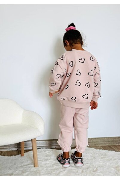 Pinkitokids Σετ φούτερ και αθλητική φόρμα με ρίγες Kalp με τύπωμα
