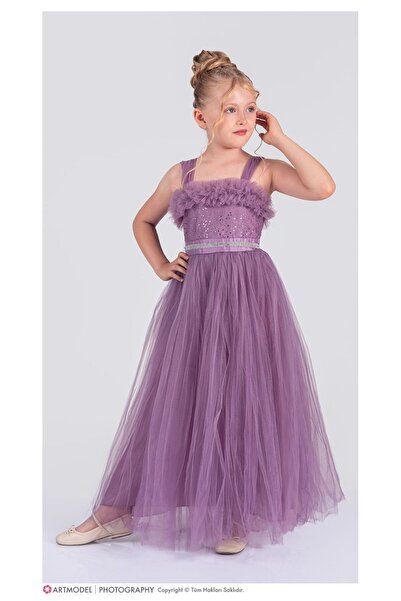 ETÇ BABY E.T.Ç BABY Taş Kemer Detaylı Sim Ve Pullu Fırfır Kız Çocuk Elbise