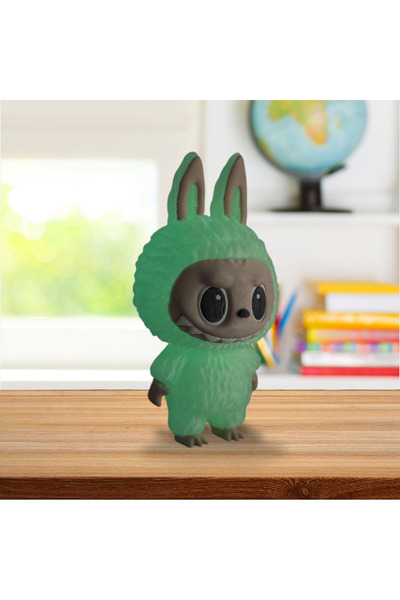 3DONE MODELS Labubu Figurine – Collectible Character, 3D Printed, Fluorescent Green, Geek Decor & Unique Gift