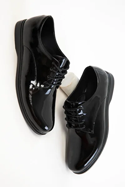 SOHO Black Patent Leather Women's Loafer Shoes 20833