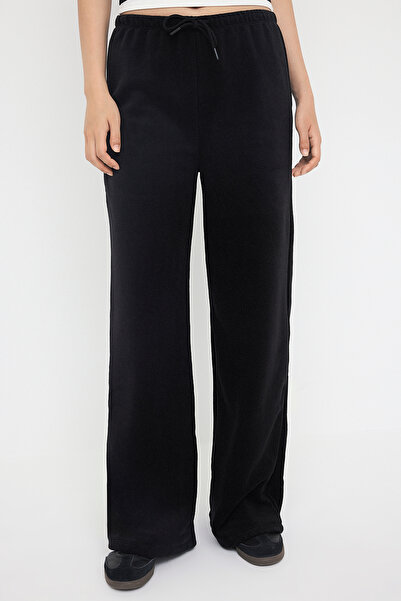 Trendyol Collection Μαύρο Fleece ίσιο κανονικό μέσης ελαστικό παχύ πλεκτό φούτερ TWOAW26EA00001