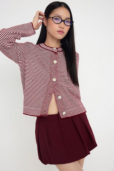 Trendyol Collection Teen Burgundy Soft Textured Wide Fit Knitwear Cardigan Twoaw26Hi00142