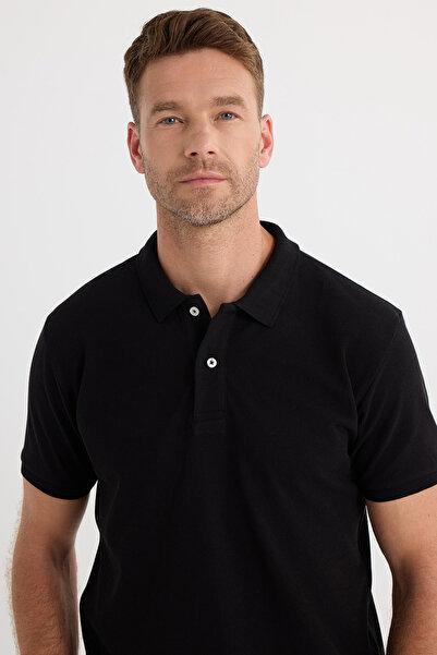 Tudors Men's Regular Fit Classic Cut Cotton Soft Texture Cool Holding Fabric Solid Black Polo Neck T-Shirt