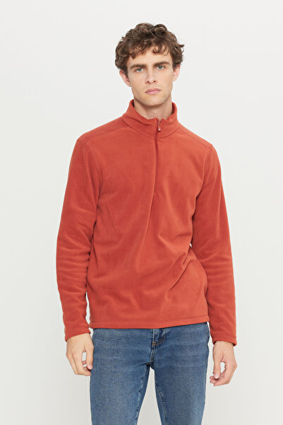 AC&Co / Altınyıldız Classics Erkek Açık Kahve Anti-Pilling Tüylenme Yapmayan Standart Fit Dik Yaka Polar Sweatshirt