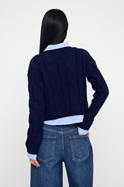Trendyol Collection Підлітковий темно-синій комбінований укорочений трикотажний светр TWOAW26KZ00047
