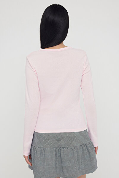 Trendyol Collection Εφηβική ροζ πλεκτή μπλούζα με κουμπιά που ταιριάζει στο σώμα | TWOAW26BZ00007