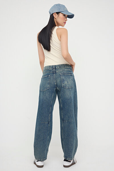 Trendyol Collection Teen Blue Baggy Jeans s vysokým pasem a detailem prošívání TWOAW26JE00102