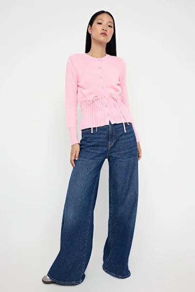 Trendyol Collection Teen Pink Waist Drawstring Fitted/Body Hugging Knitwear Cardigan Twoaw26Hi00004