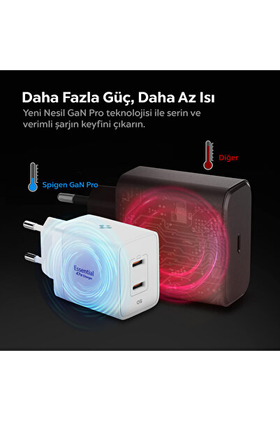 Spigen 47W USB-C 2 Port Mini Hızlı Şarj Aleti Samsung PPS 2.0 GaN Pro Destekli Akım Koruma Type-C ACH08707