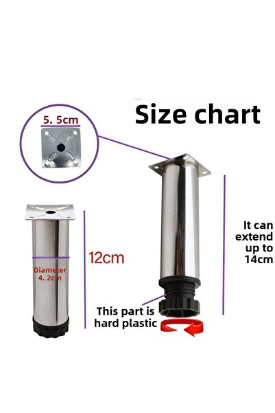 GLASWEN Picioare de susținere din metal reglabile de 12 cm cromate pentru mobilă, canapea, dulap, masă de cafea, picior pentru unitate TV