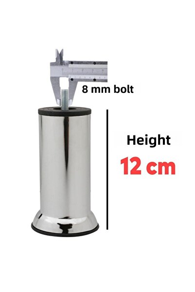 Badem10 Metal Furniture Set of 4 Legs M8 Bolt Chrome 12 cm Sofa Seat Base Bed Sofa Bed Heightening Foot
