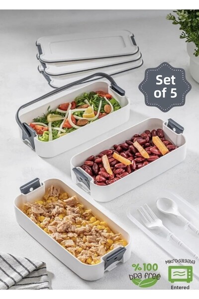 Pazarika 3-Layer Portable Food Container – Lunch Box Diet Lunch Box Storage Container with Fork and Spoon Gray