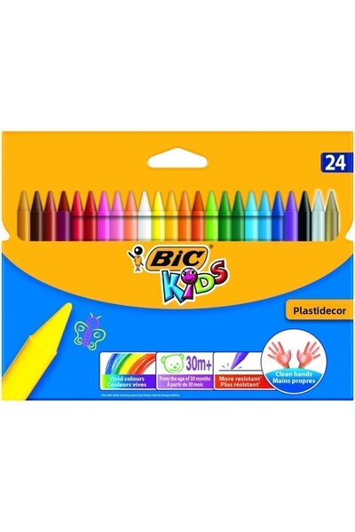 Bic Kids Plastidecor Pastel Crayon That Doesn't Dirt Your Hands 24 Colors
