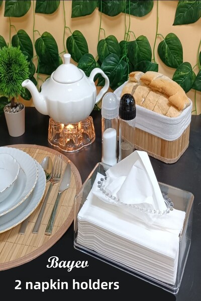 Bayev 2pcs Clear Napkin Organizer - Napkin Box Stylish Design Napkin Holder