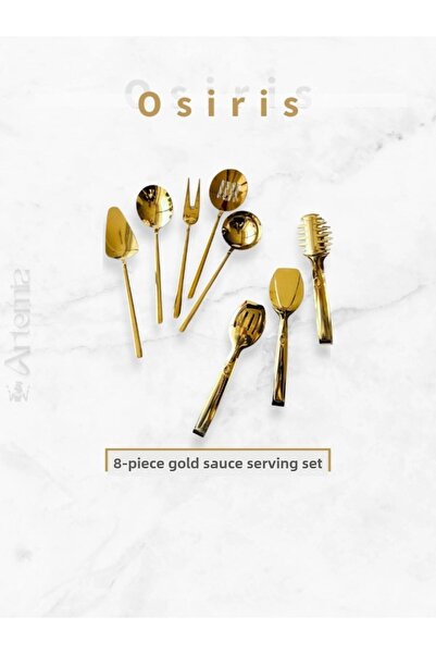 DMR LİFE Osiris Model (8) Piece Gold Sauce Serving Set and Tongs Serving Presentation Set (18/10)