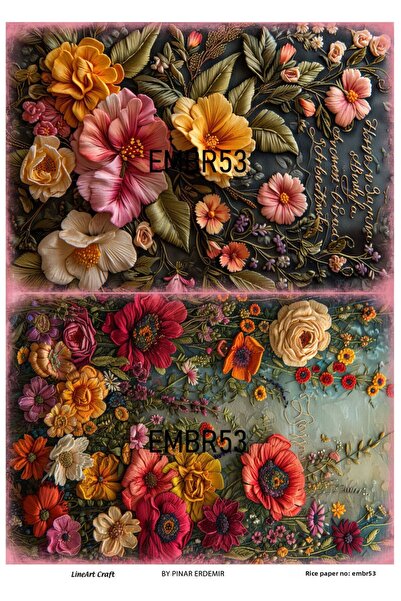 LİNEART Embroidery Pattern Embr Series Brass Decopage Paper 29X42Cm No:Embr53