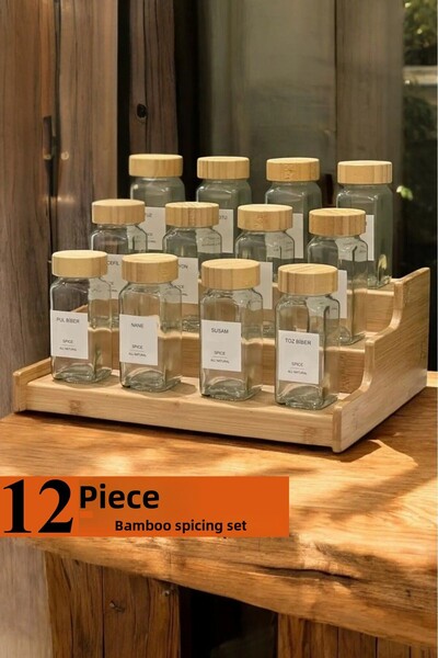 welcomein Set of 12 Square Shaped Glass Spice Shakers with Bamboo Lids 120 ml...