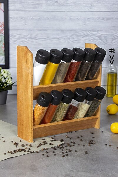 ETKA Dizayn Blossom 12-Piece Spice Rack Set, Spice Rack Set with Wooden Stand