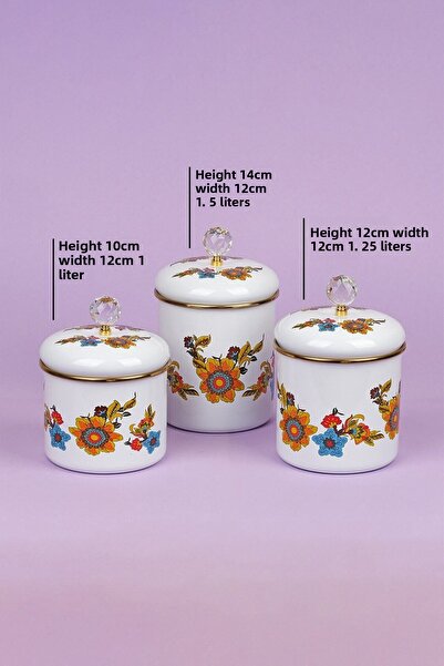 Glore Lorena White Enamel 3-Piece Jar - Spice Jar Set