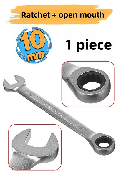 Badem10 Ratchet Wrench 10mm Open Mouth Straight and Ratchet Combined Wrench 1 Piece Nut Removal Tightening