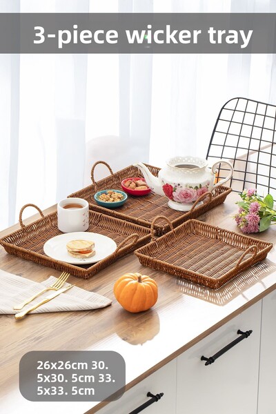 Porsima 709-C Square 3-Piece Wicker Basket Set - Home, Bathroom, and Kitchen Organizer