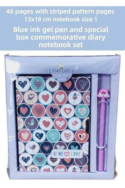 SEYFİKİRTASİYE 48 Sheet Striped Blue Gel Pen - 13X18 cm Size, Ink, Special Box