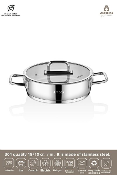 Amboss Nova Stainless Steel Glass Lid Oblate Pot 28X8 cm