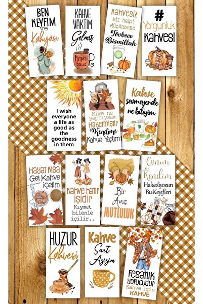 Pankart Evi - Autumn 14 Pieces Coffee Motto Pumpkin Presentation Cards